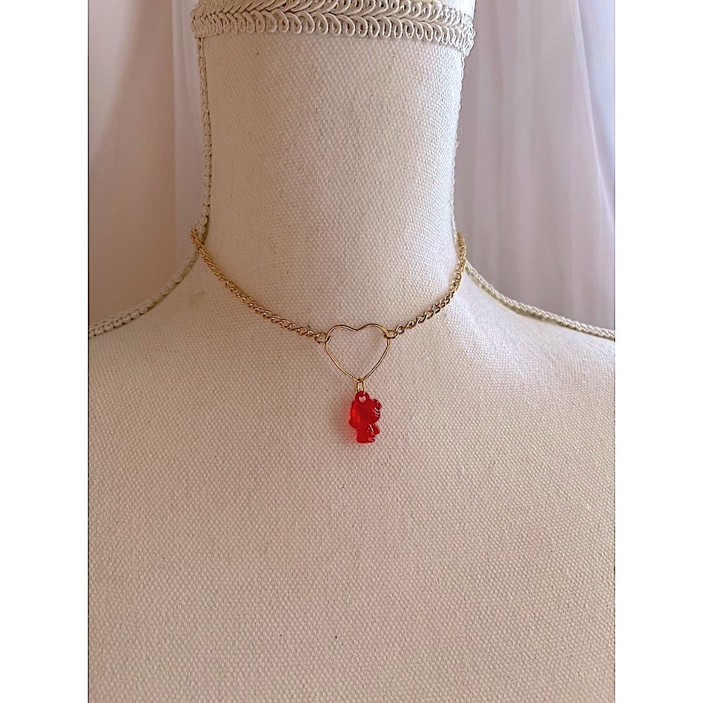 🎀 gold heart red hello kitty choker
